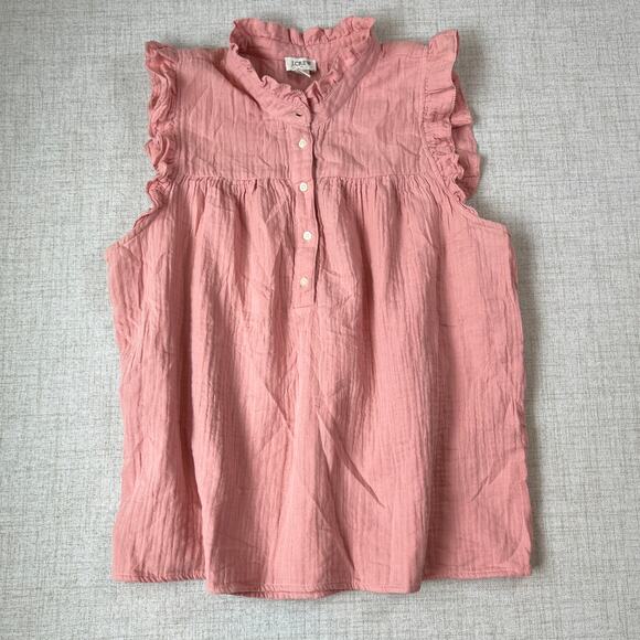 J Crew Gauze Smocked Ruffleneck Top Dusty Pink Women's L - Picture 1 of 8